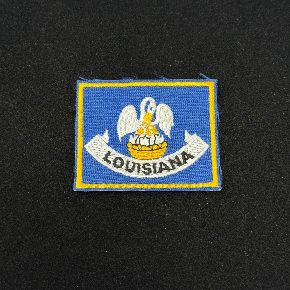 Vintage Louisiana State Flag Embroidered Patch Blue Gold Pelican Souvenir 3 Inch